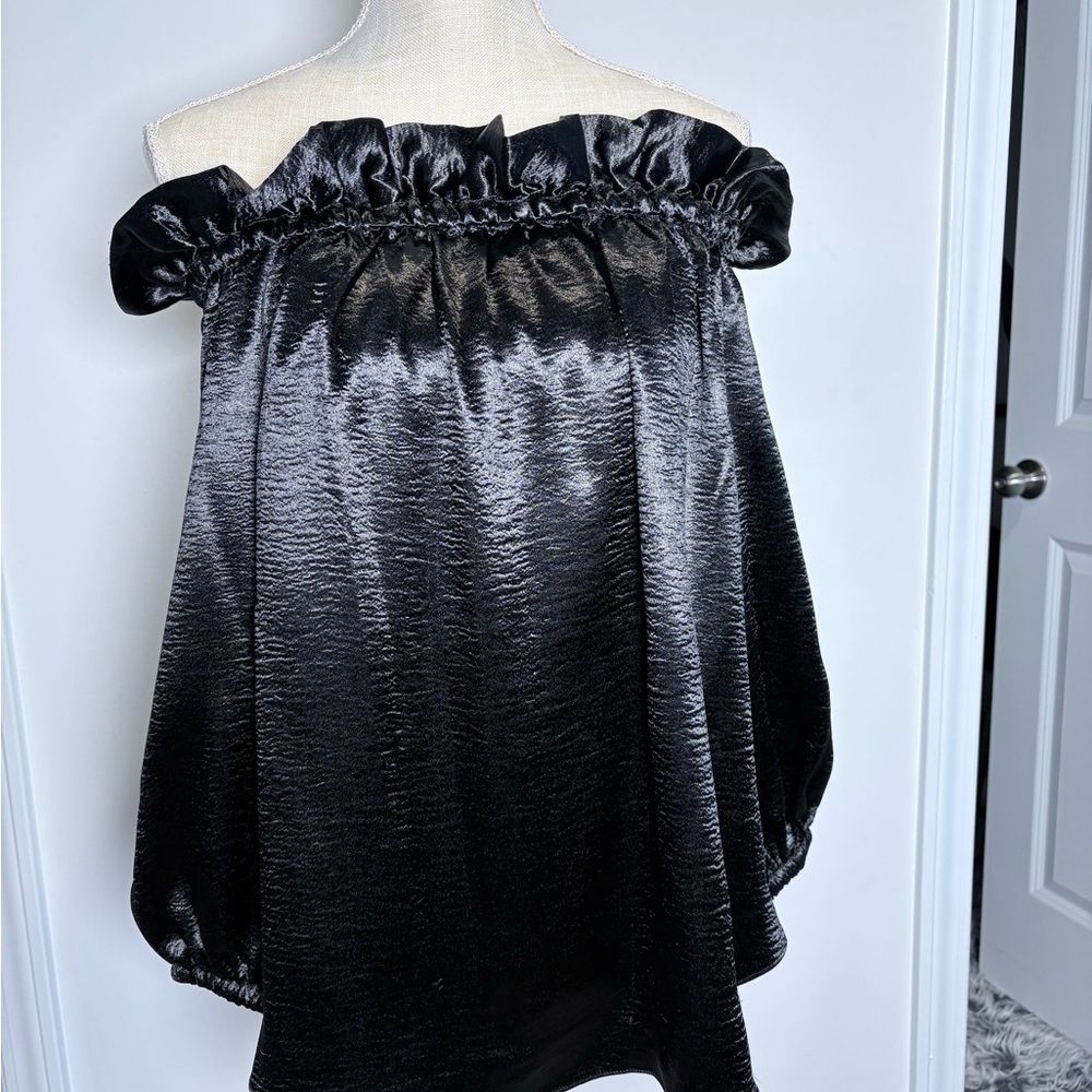 MICHAEL Michael Kors Shiny Black Off-Shoulder Blouse